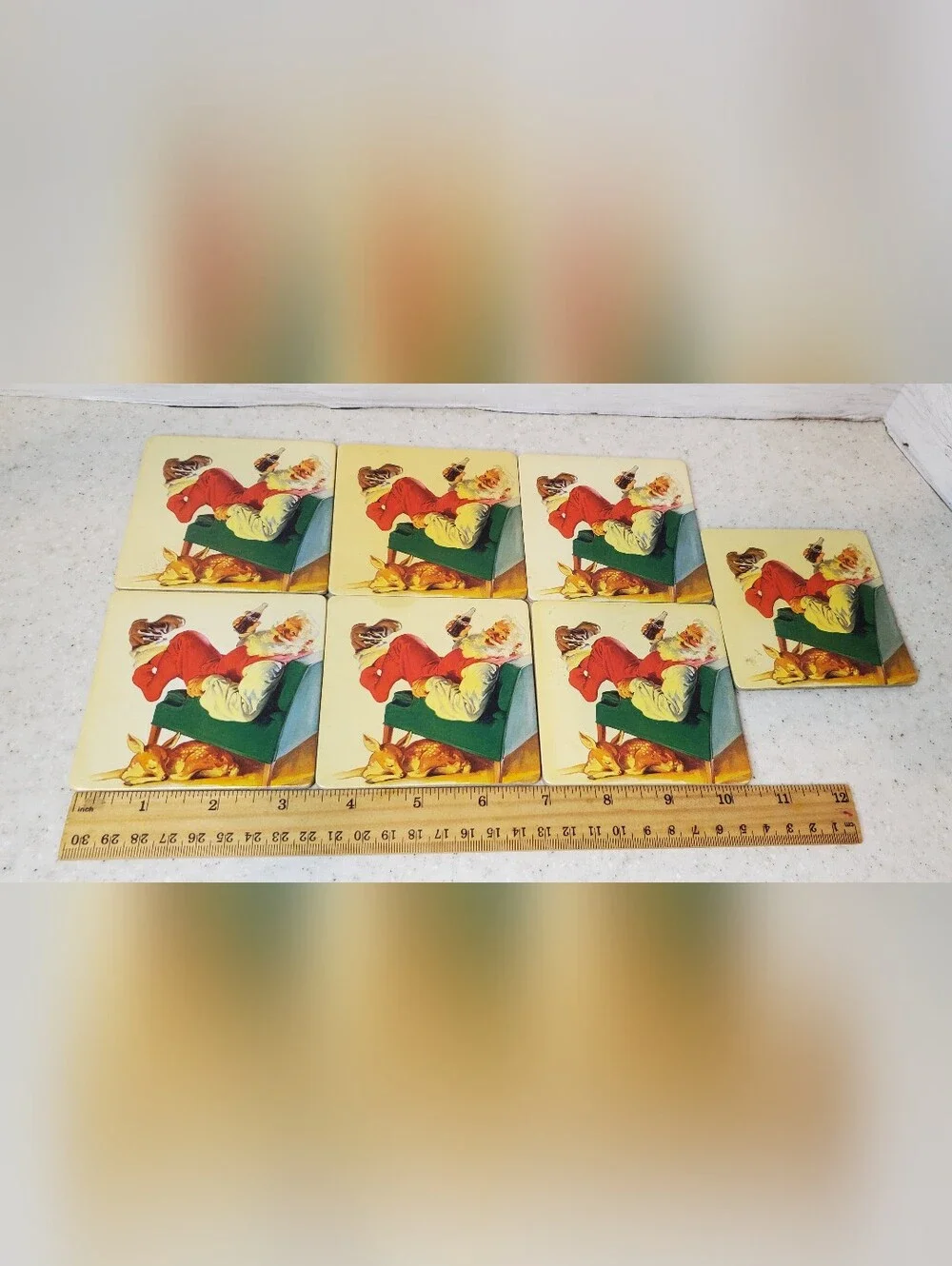 Vintage 2000 Coca Cola Santa Cork Coasters Set of 7 Coke Christmas Y2K 3.25